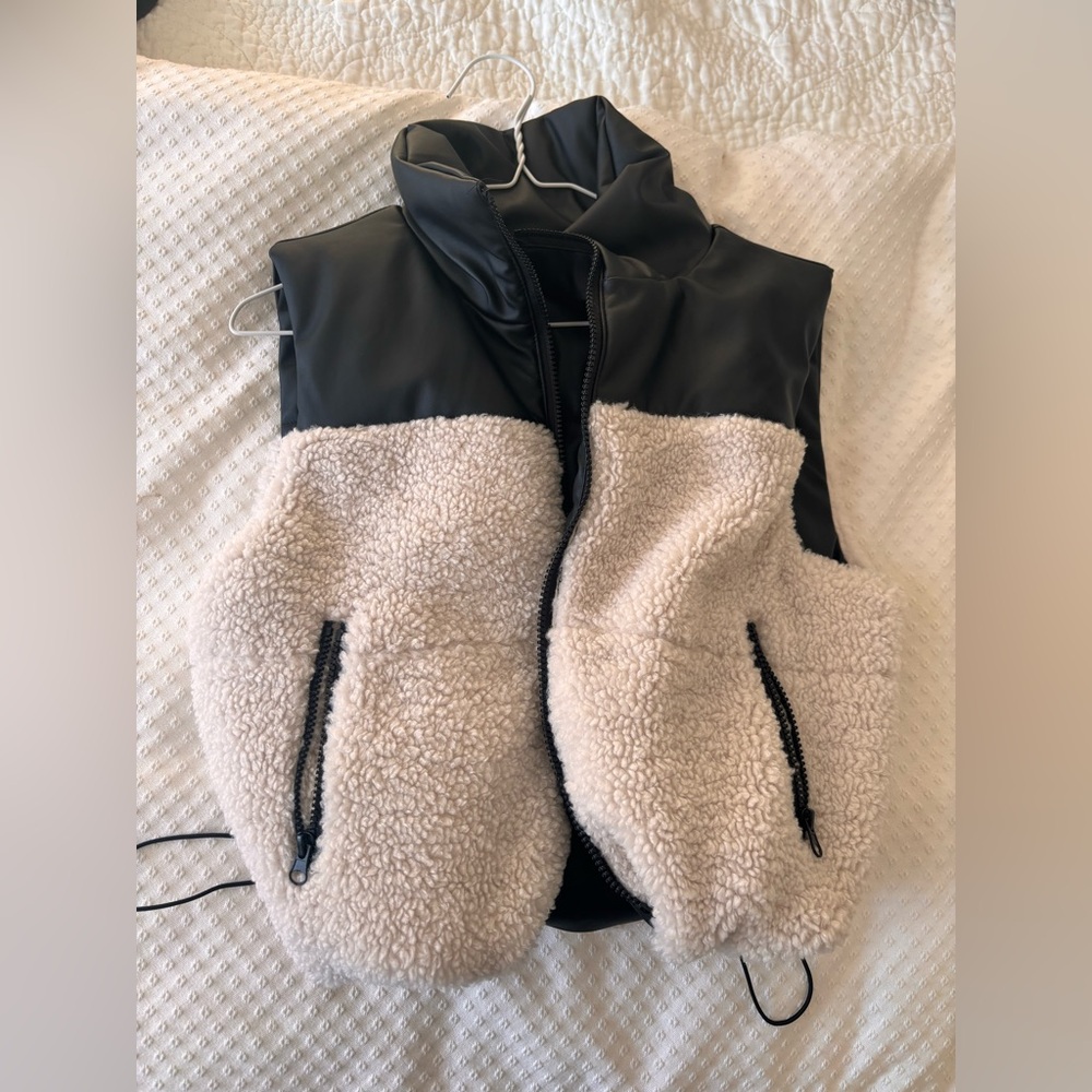 Leather and sherpa down vest
